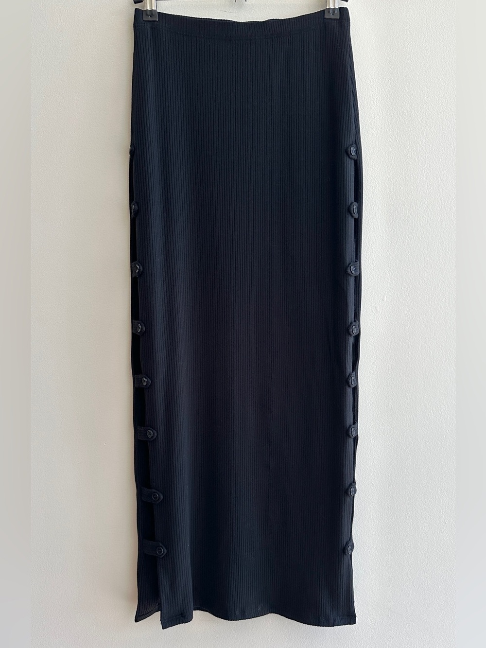Reformation Bodycon Cutout Ribbed Midi Skirt, Button Down Skirt, Black, Small